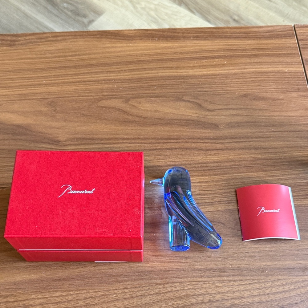 Baccarat Blue Crystal Bird with Red Packaging